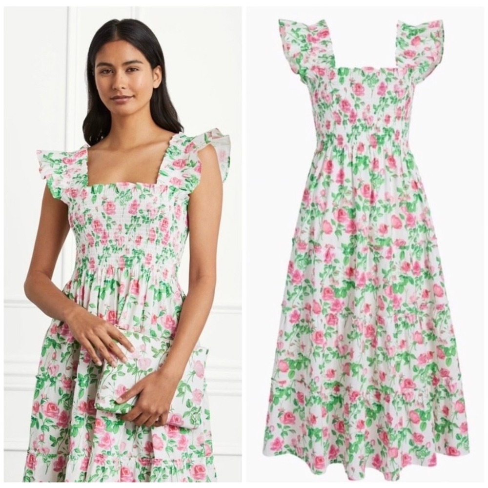 Hill House Home Nap Dress Womens XXL White Pink Floral Ellie Smocked Midi Dress